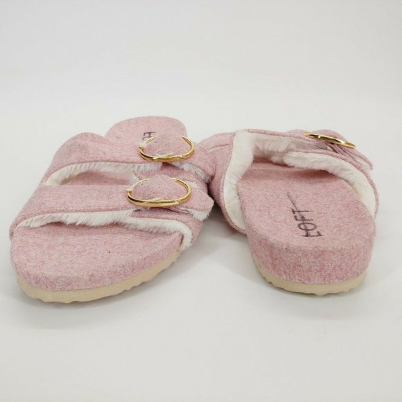 Loft Womens Double Strap Faux Fur Buckle Sandals Cotton Candy Pink‎ 9-10 - Picture 3 of 10